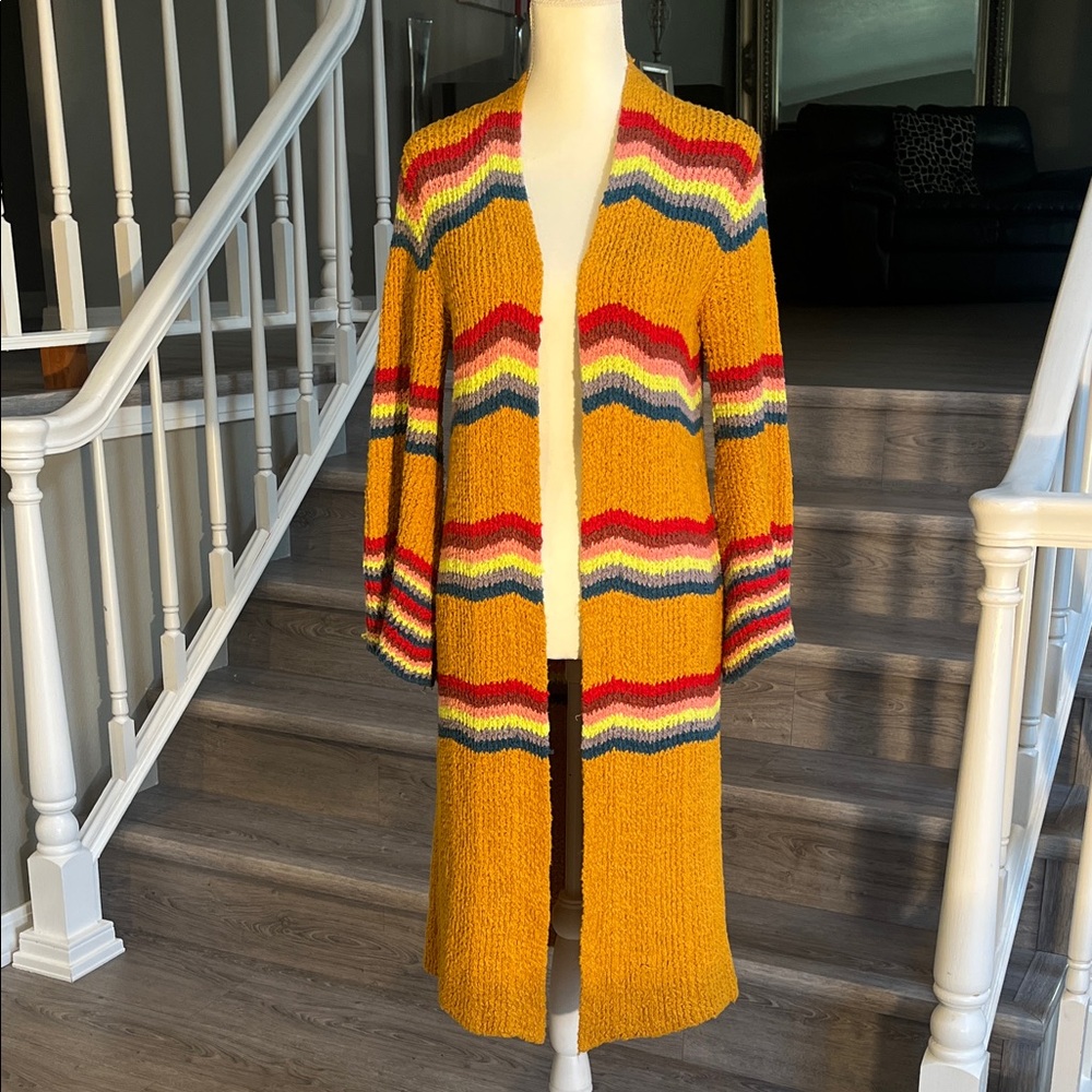 Free People Vibrant Yellow Striped Cardigan